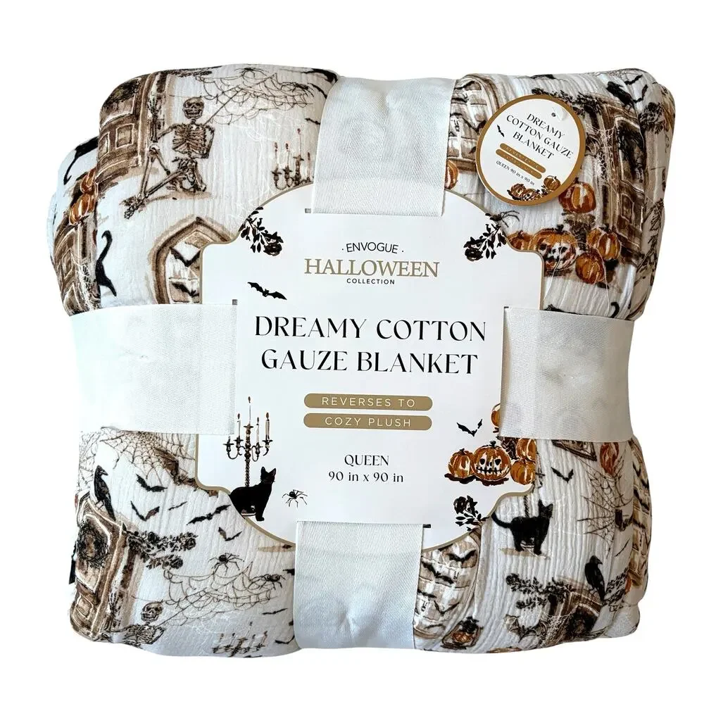Envogue Dreamy Cotton Gauze Halloween Blanket 90x90 QUEEN Reversible to Plush